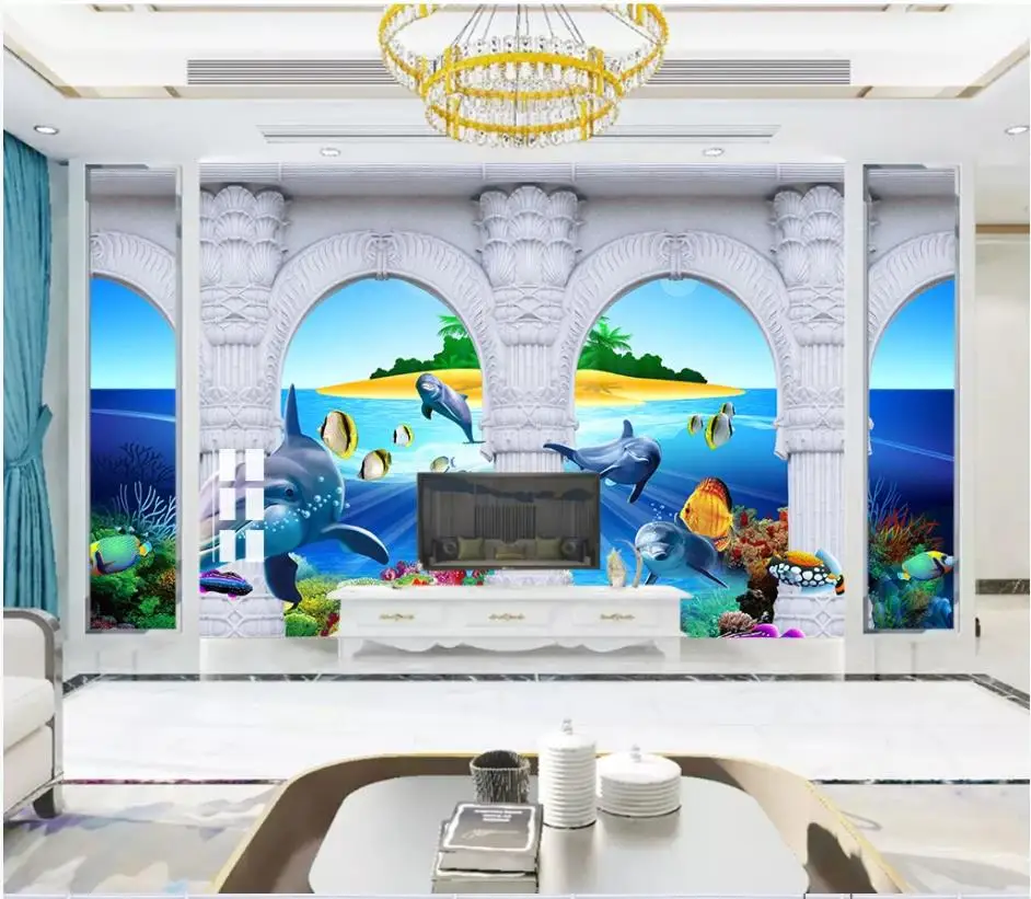 Пользовательские обои для стен 3 d фрески Средиземноморское море цилиндрический
