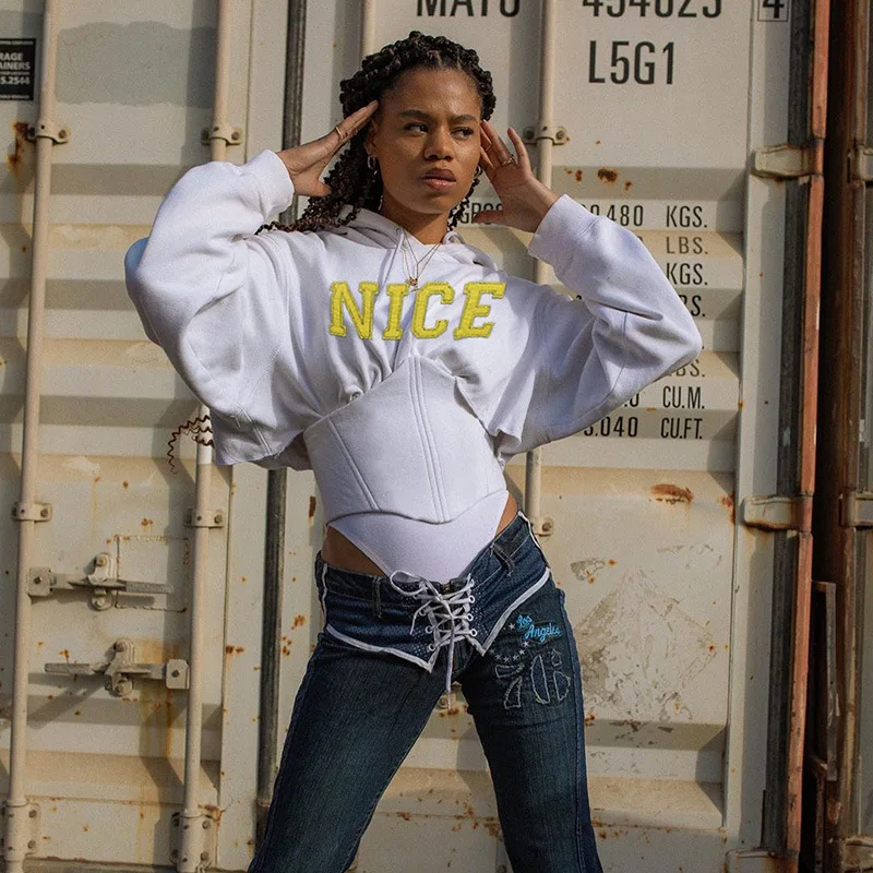 Осенне зимний корсет с капюшоном буквенным принтом женские спортивные свитера