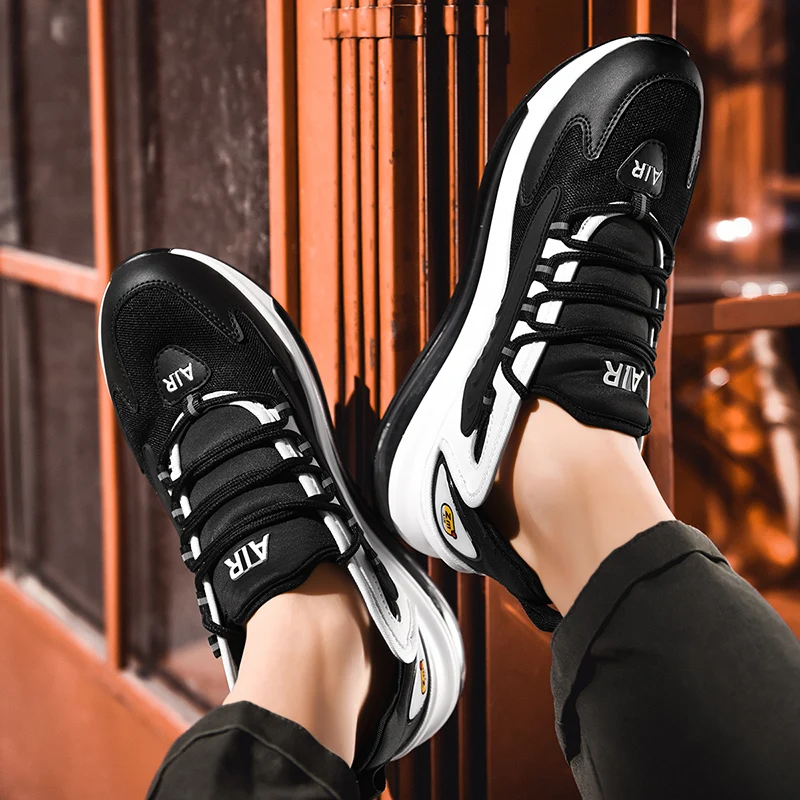 

Men's Air Cushion Shoes Rubber Platform Hard-Wearing Sports Shoes Lace-Up Mesh Height Increasing Men's Casual Shoes