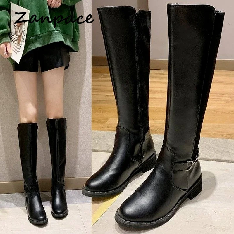 

Autumn Large Size 35-43 Knight Boots Mid-heeled High-tube PU Womens Boots Winter Designer Brand Luxury Women Shoes 2021