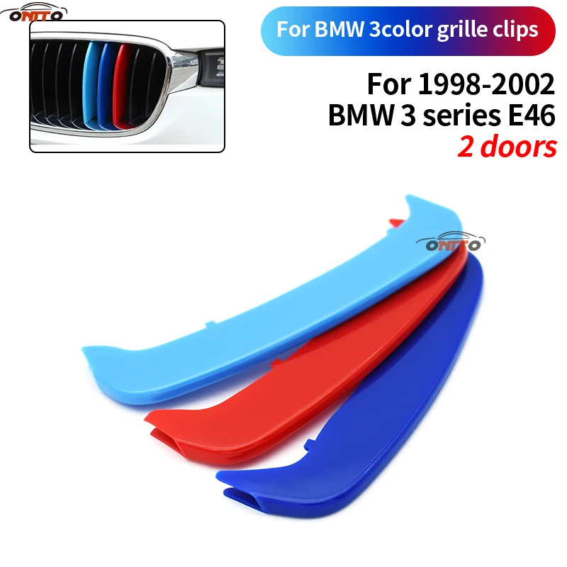 

Car Styling Front Racing Stripe Clip Decal Covers 3-color-set Grille Clips For 3 series E46 1998-2002 Auto Accessory