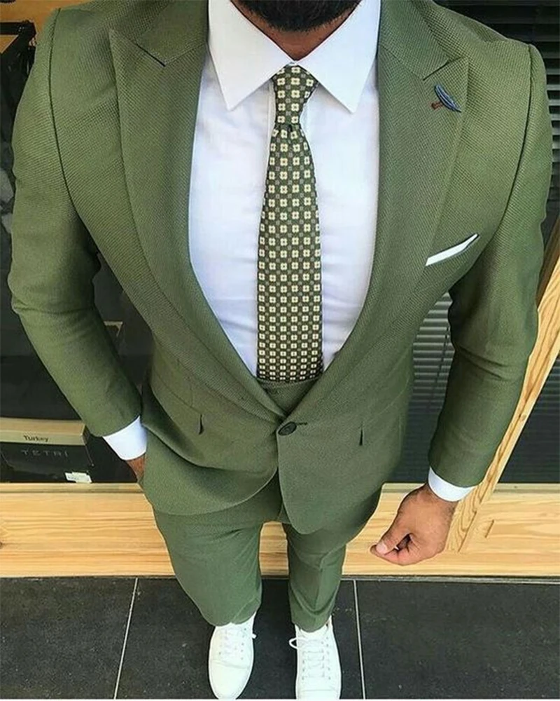 

Мужской облегающий Блейзер, зеленый свадебный пиджак с лацканами, 3 предмета, жилет и брюки, одежда для жениха, 2022