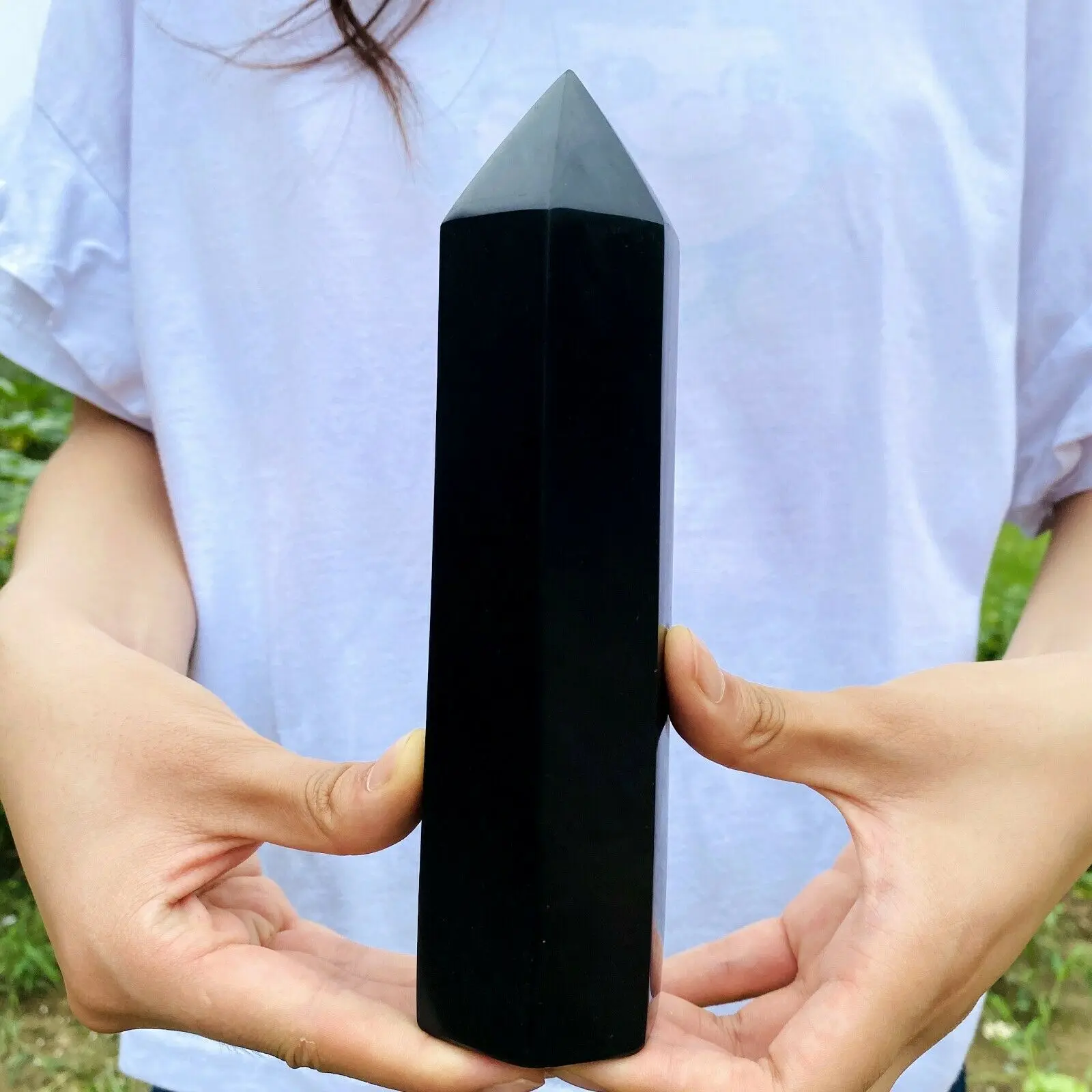 

Natural obsidian obelisk Quartz Wand crystal pillar Reiki Healing lucky
