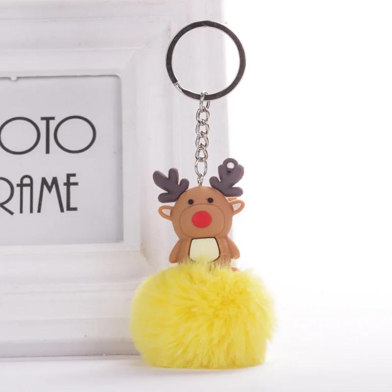 Deer Yellow Симпатичные ПВХ силиконовые Санта Клаус Снеговик Олень Брелоки держатель ключей рождественские подарки женские аксессуары для машины, сумки кольцо для ключей - Цвет: Deer Yellow