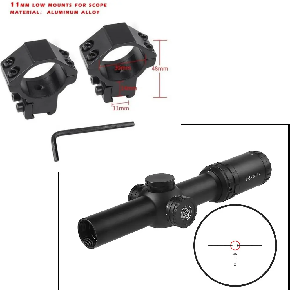 11mm low mounts MARCOOL 1-8X24 IG RIFLESCOPE красная подсветка Охотничий Тактический коллиматор прицел Сетка страйкбол винтовка на открытом воздухе cqb - Цвет: 11mm low mounts