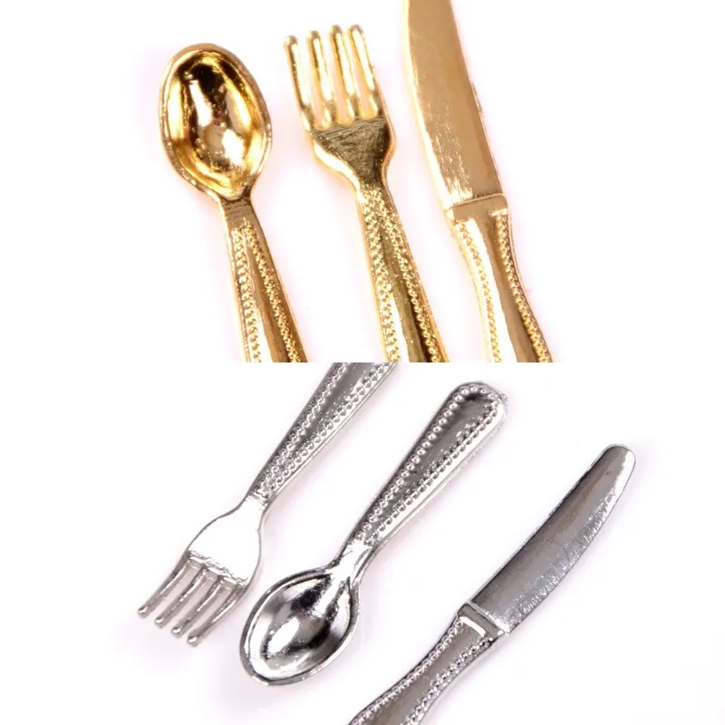 12 шт. 1:12 кукольный домик Миниатюрные аксессуары Вилка Нож суповая ложка столовые