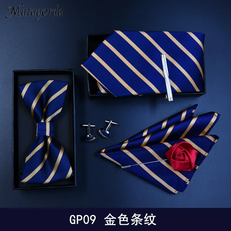 Man Tie Hanky Cuff-link Tie Clip Bowtie Brooch 6pcs Set Luxury Necktie Suit for Male Pocket Square Handkerchief Fashion Gift Box