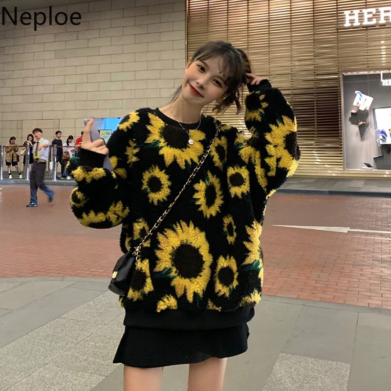 Neploe Подсолнух вельветовые толстовки женские Осень Зима 2020 новые корейские О