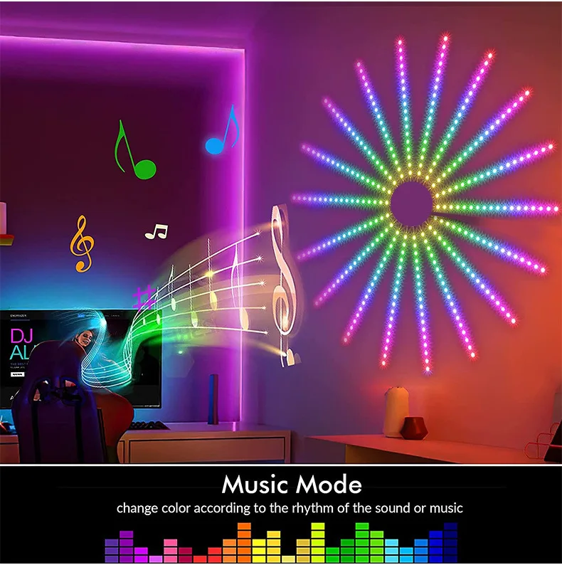 

Christmas Fireworks LED Music Control Meteor Light Marquee RGB Flower Fairy Light Strip Home Wedding Decor Bluetooth-compatible