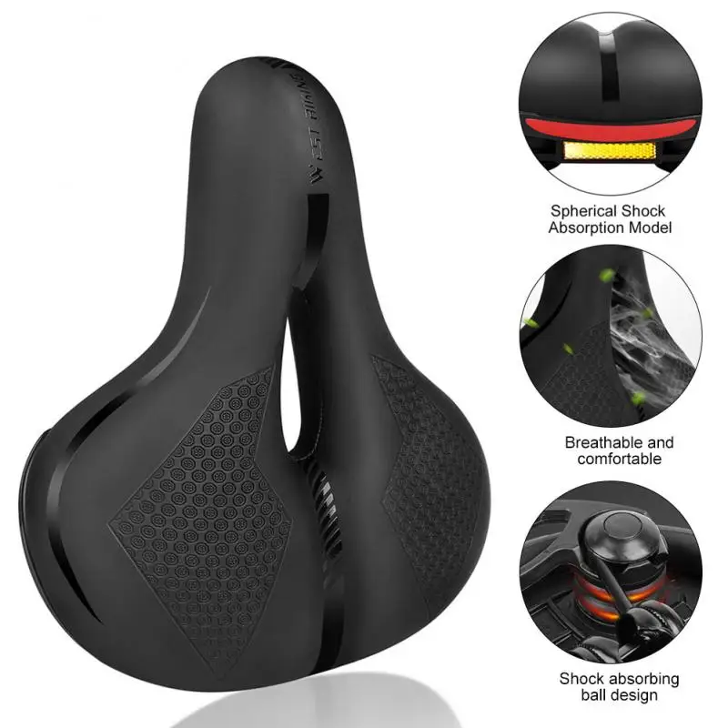 

West Rider Bike Saddle Thickening Bike Soft Saddle Shock Absorption Leather Waterproof With Warning Reflective Sticker Universal