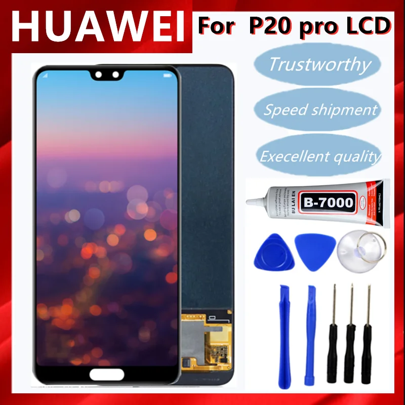 

ЖК-дисплей 6,1 ''P20Pro для Huawei P20 Pro, сенсорный экран с цифровым преобразователем и сканером отпечатков пальцев для Huawei P20Pro, CLT-L09