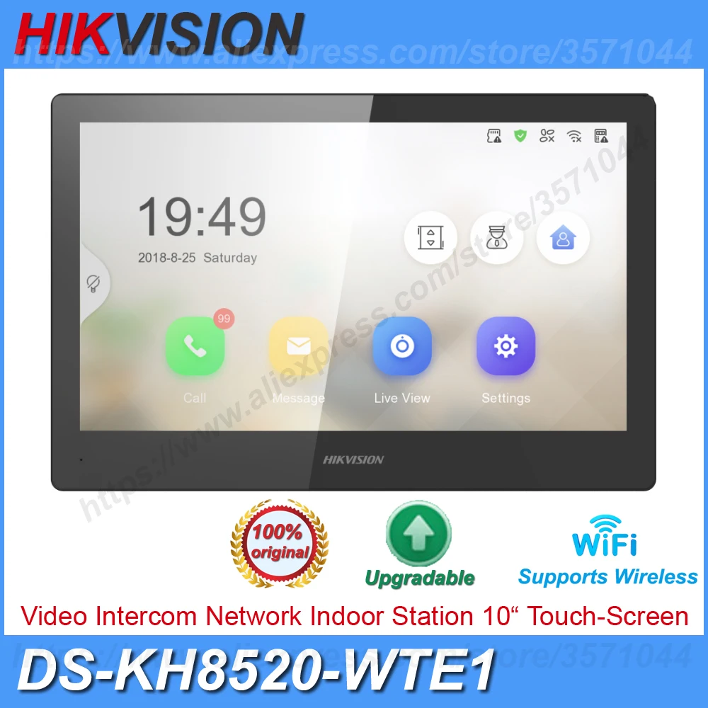 

Original Hikvision DS-KH8520-WTE1 10 Inch Video Intercom Network Indoor Station Wireless Colorful TFT Screen