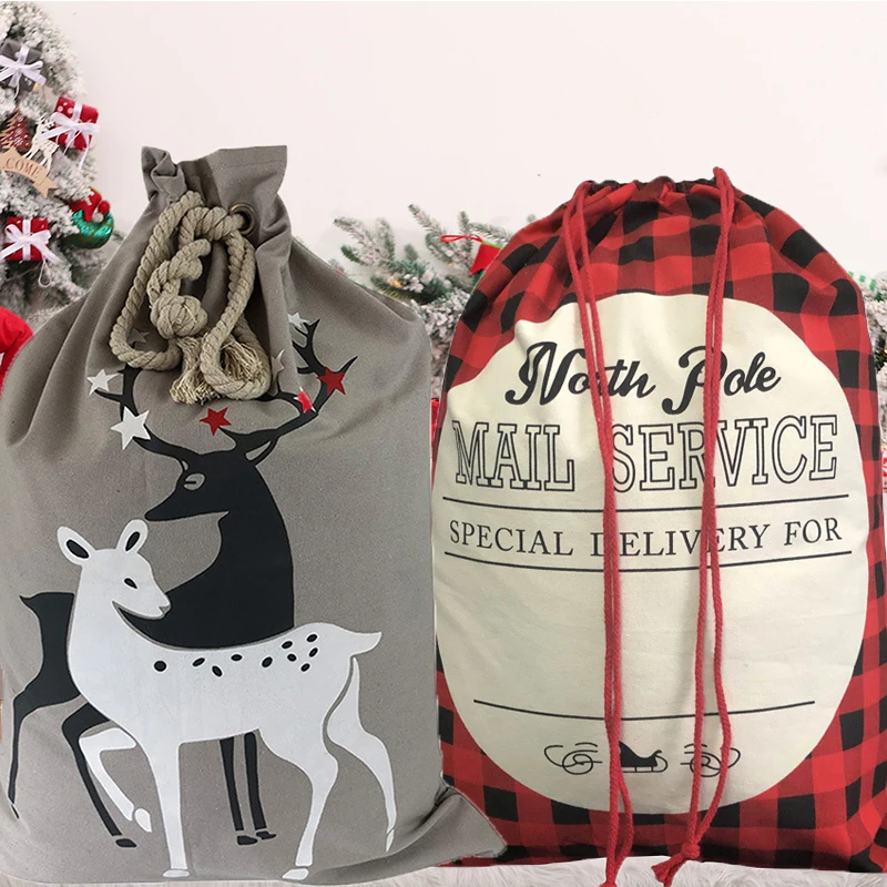 

20Pcs/Lot New Styles Santa Sacks Candy Toy Storage Bag Large Capacity Heavy Canavas For Chrildren Gift Festival Decoration