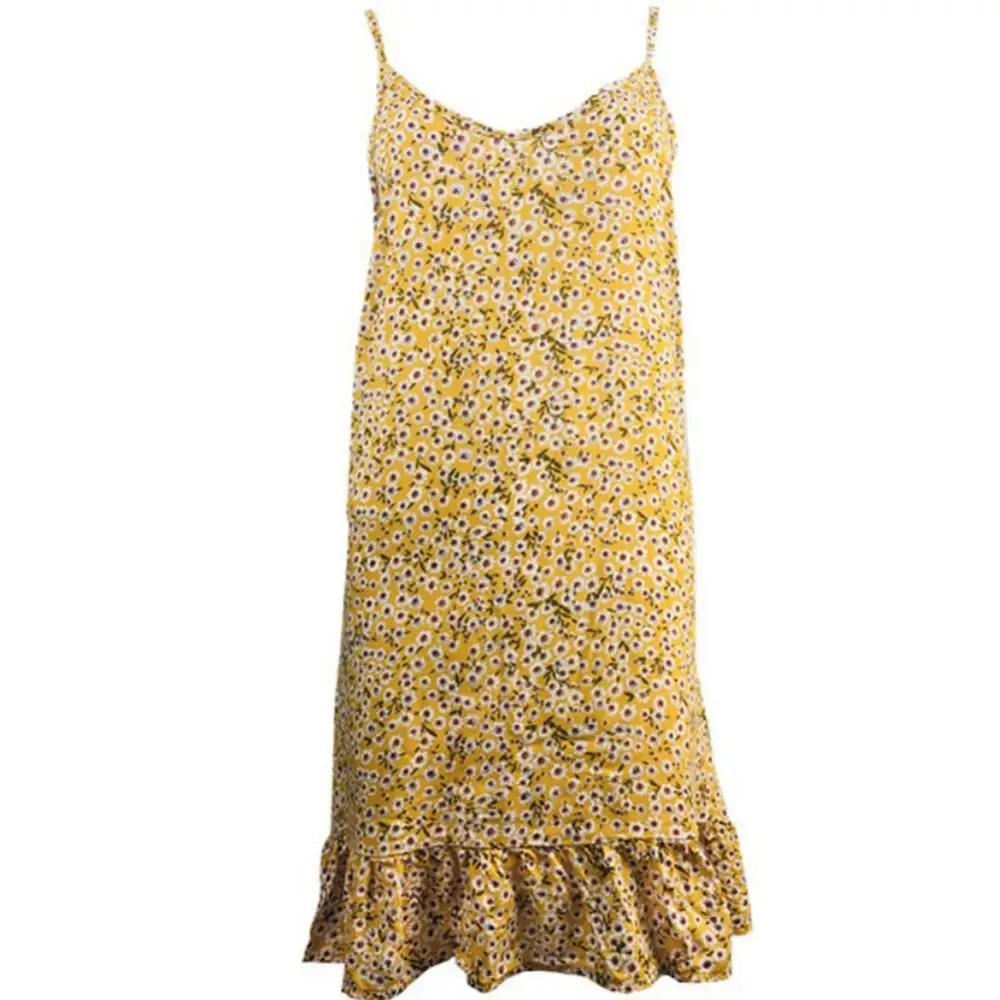 

New Women Sexy Sleeveless V Neck Backless Flower Print Ruffles Beach Mini Slip Dress Women's Clothing femme robe