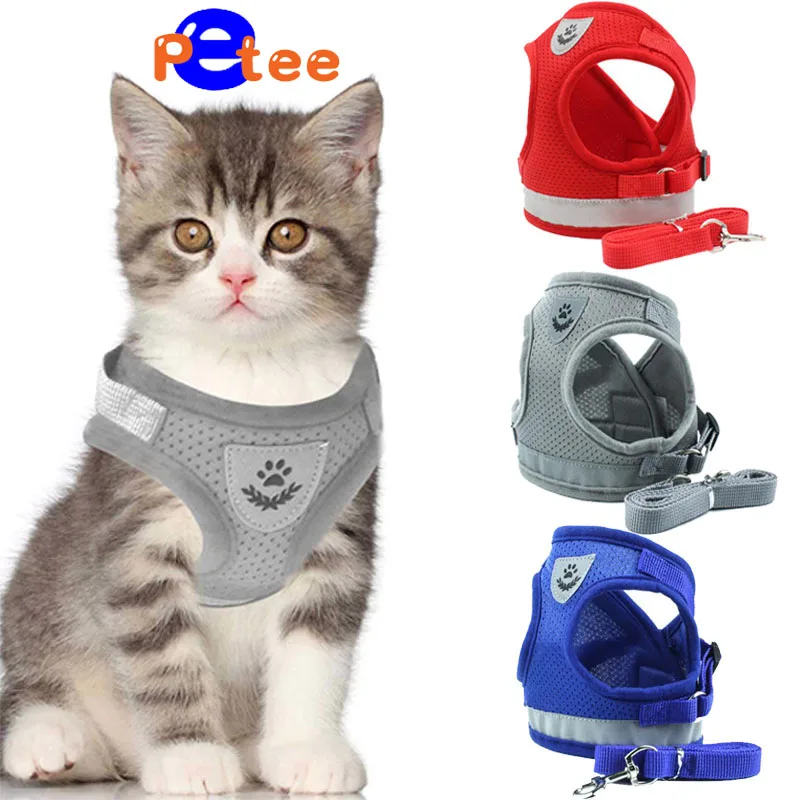 Воздухопроницаемая шлейка и поводок для кошек светоотражающая жилетка с защитой