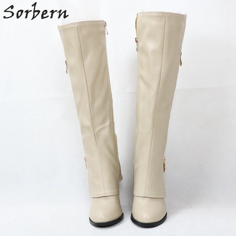 Sorbern/женские сапоги до колена цвета хаки на танкетке высоком каблуке молнии botas