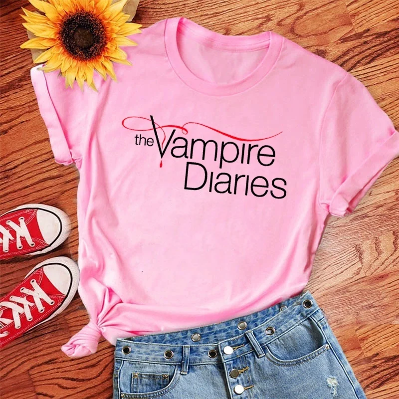 

Футболка с дневниками вампира, уличная одежда в стиле Харадзюку, женская модная летняя хлопковая футболка с коротким рукавом, свободная футболка, женские футболки, топы