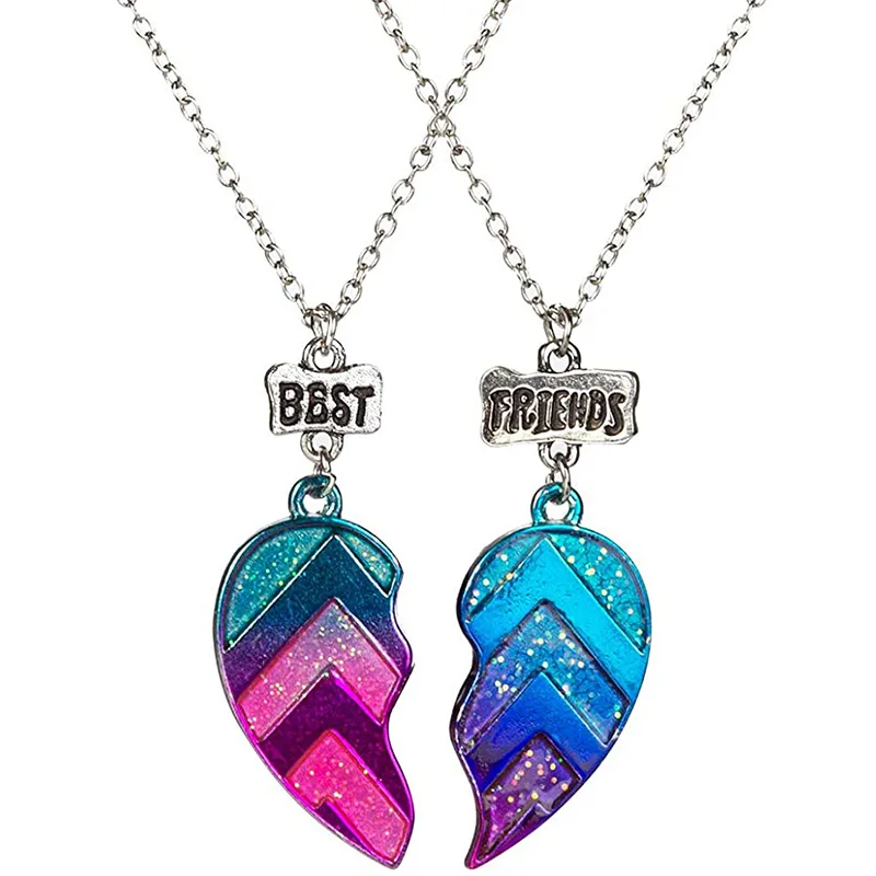 

Unisex 2 Pcs BFF Necklace Womens Heart Pendant Best Friend Letter Necklace Fashion Couple Chain Necklace Men Friendship Jewelry