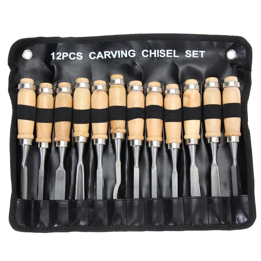 

Professional 12Pcs/set Manual Wood Carving Hand Chisel Tool Set Carpenters Woodworking Carving Chisel DIY Detailed Hand Tools