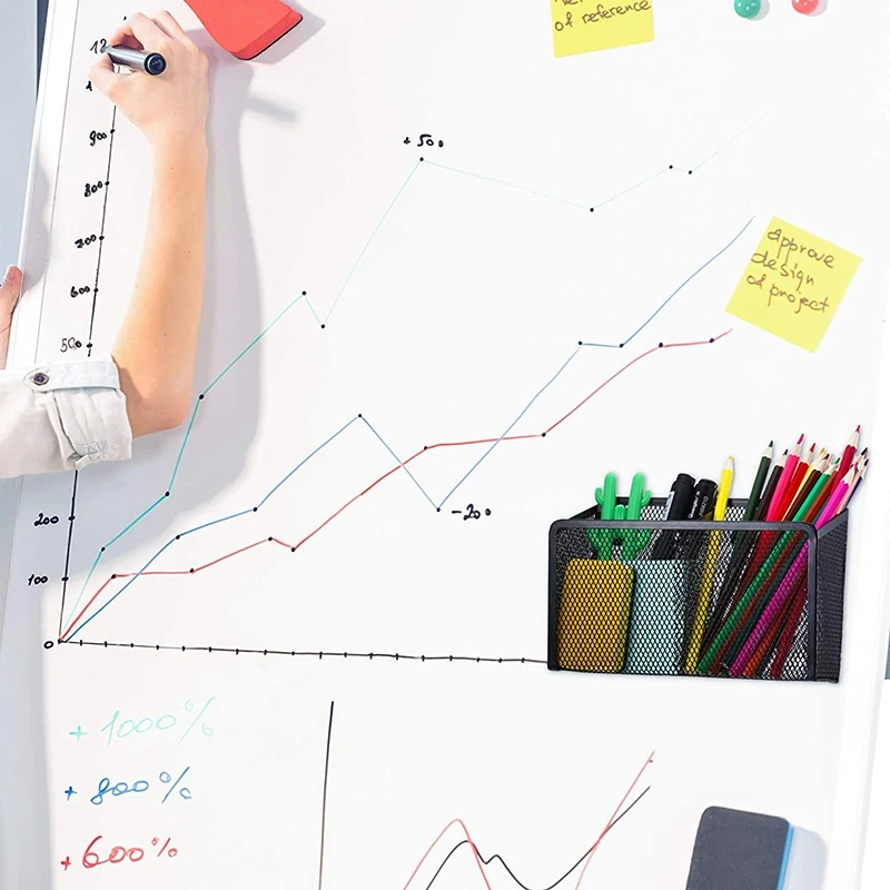 

3 Pieces Magnetic Pencil Holder, Magnetic Storage Basket with 2 Generous Compartments Organizer