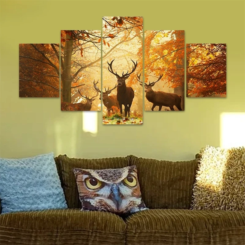 

5 Pieces Unframed Deer Landscape Art Canvas Prints Wall Pictures Modern Paintings for Home Decorations