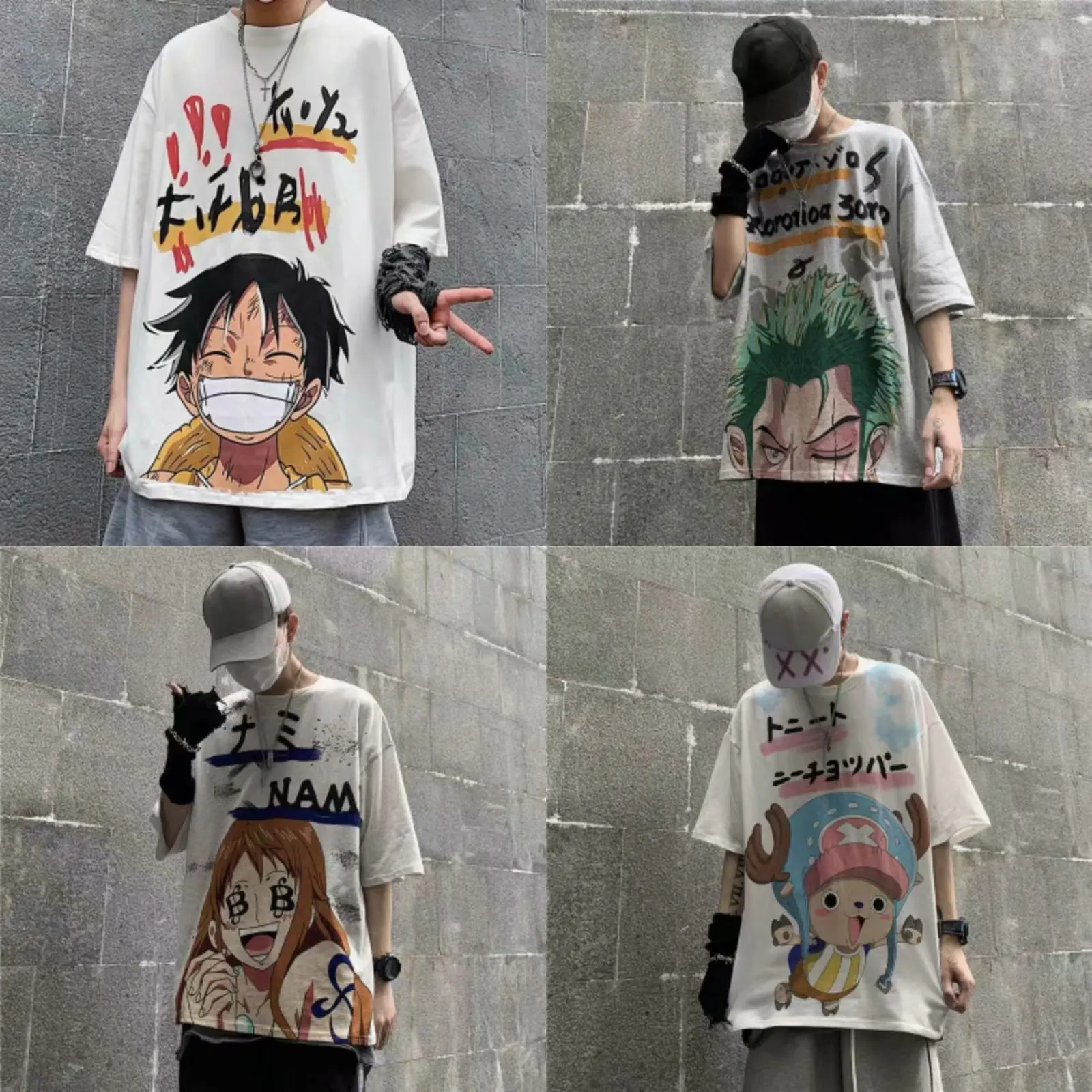 

V-hanver T-Shirt Men Unisex Anime Cartoon Design Men Tee Shirt Homme Summer Tops Short Sleeve Vogue Vintage Style Dropshipping