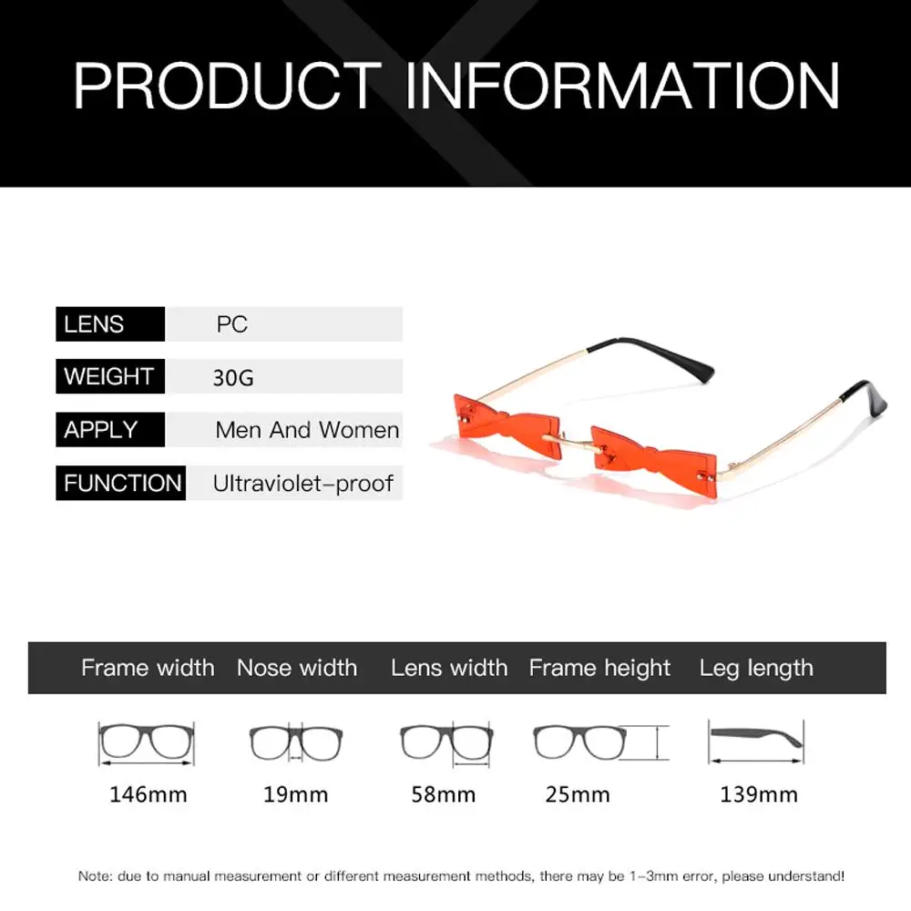 

LongKeeper Fashion Rimless Punk Sunglasses Women Vintage Round Elk Bow Sun Glasses Men Party Eyewear Black Red Christmas Gifts