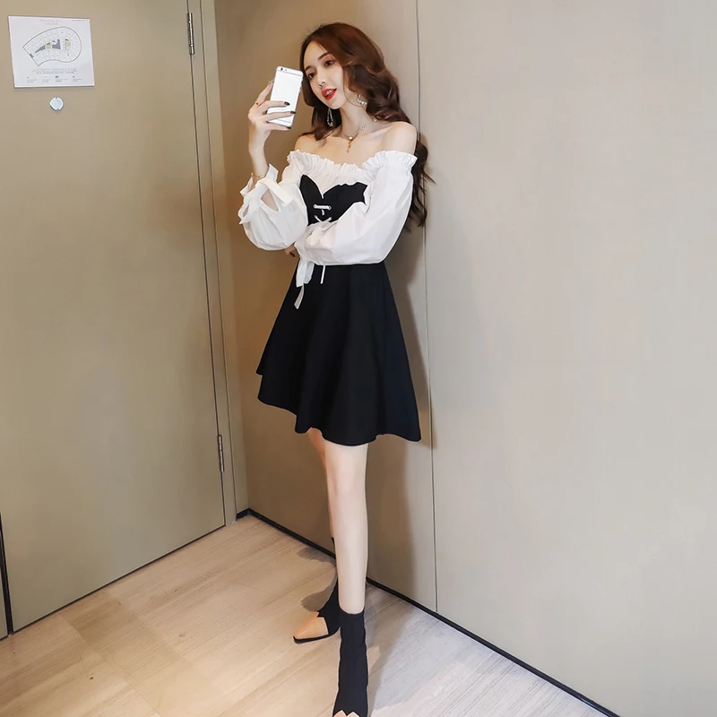 Шикарное сексуальное платье с открытыми плечами женское облегающее Черное мини