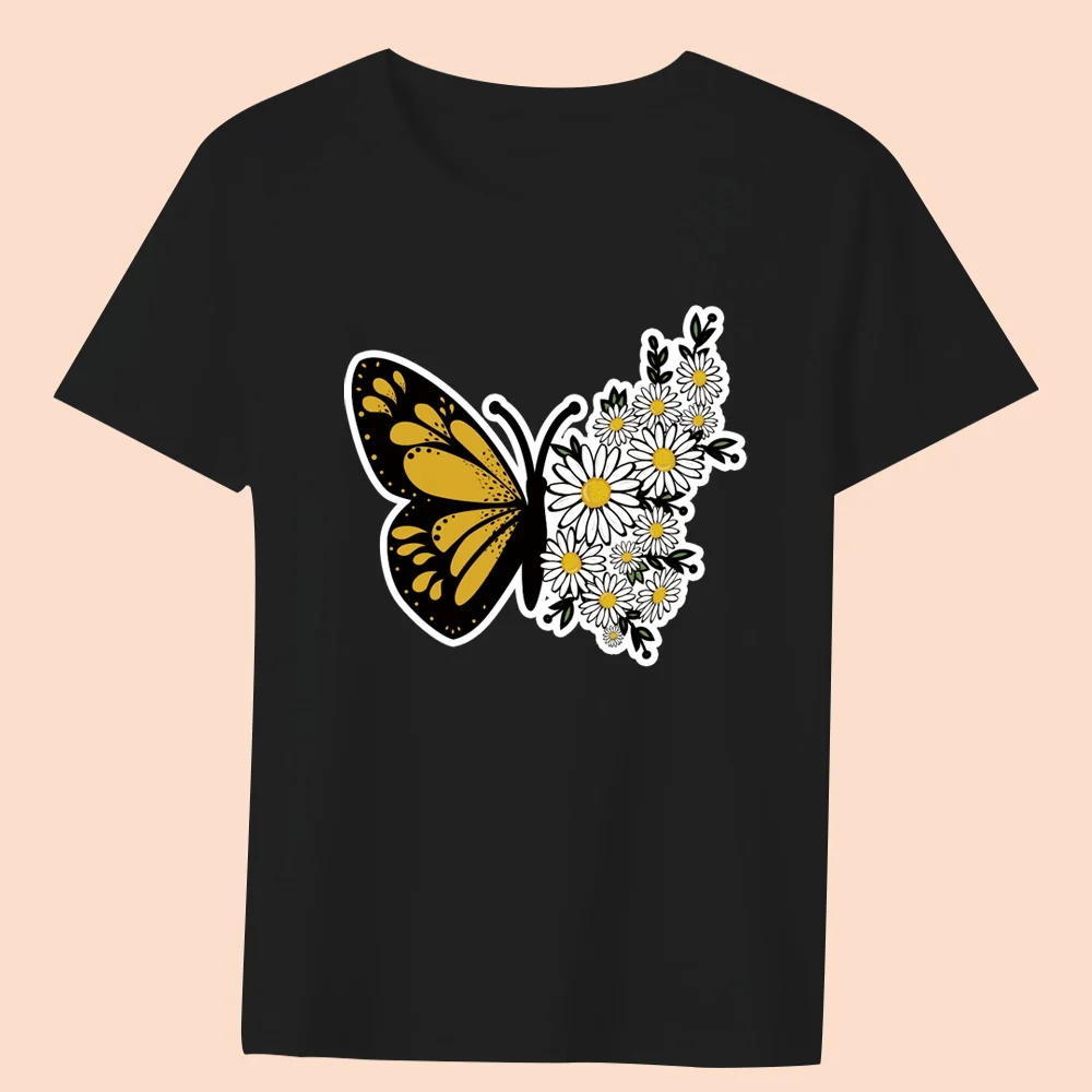 Женские футболки с цветочным принтом бабочки мультфильма уличная одежда круглым