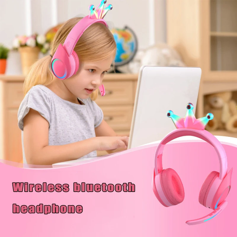 

Cute Cartoon Wireless Headphones Bluetooth 5.0 Earphone 85DB Kids Headset With Mic Noise Cancelling For Online Learning