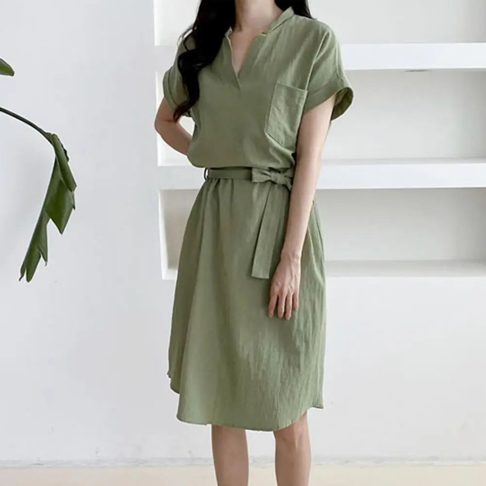 

Женский летний сарафан 2021, модное однотонное платье-рубашка, платье до колена с коротким рукавом, женское платье с поясом, большие размеры