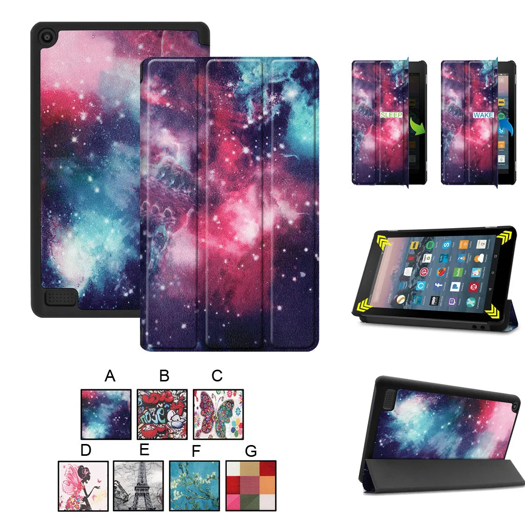 Чехол для планшета Amazon Kindle Fire 7 2019 2017 однотонный кожаный чехол 2017|Чехлы планшетов