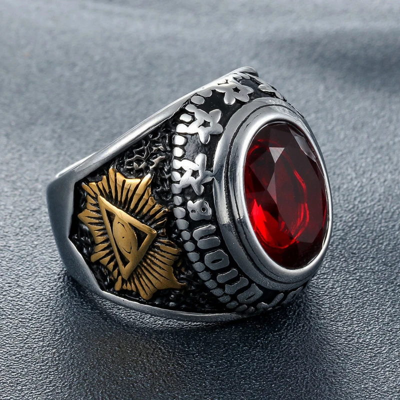 Винтажное кольцо в готическом стиле с большим черным красным синим камнем для