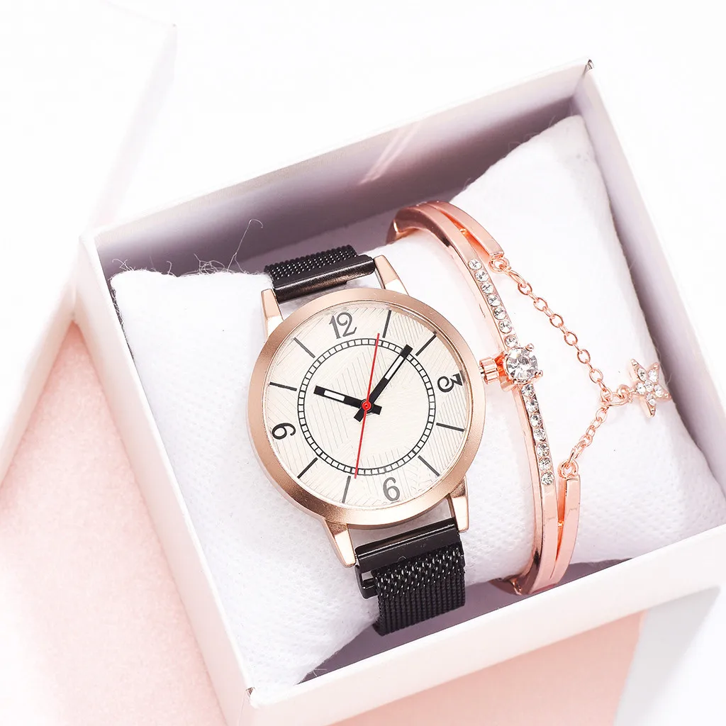

2020 Women Watches Rhinestone Rose Bracelet Set Simple Dial Ladies Watch Casual Quartz Wristwatch Clock Gift Relogio Feminino*M