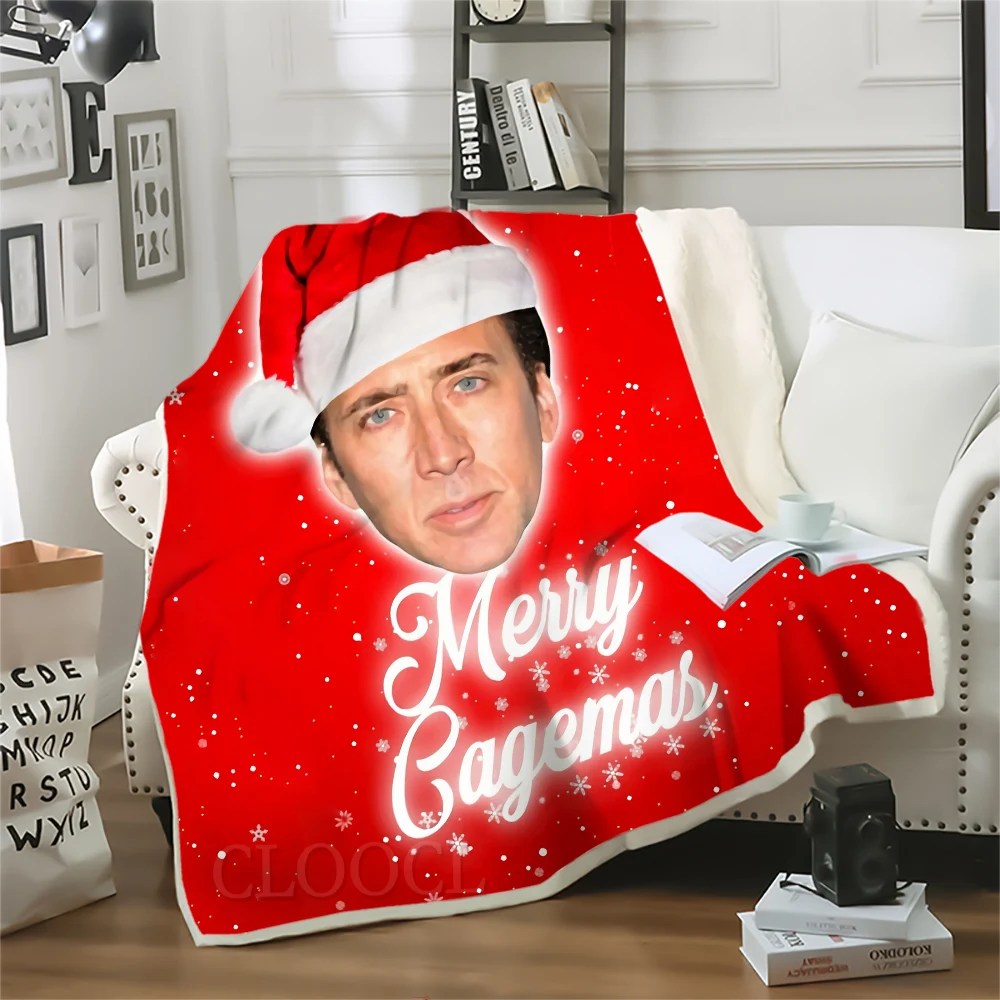 

Christmas Blanket Funny Actor Nicolas Cage Printed Throw Blankets for Beds Plush Teenager Home Decoration Beddings Adult Quilt