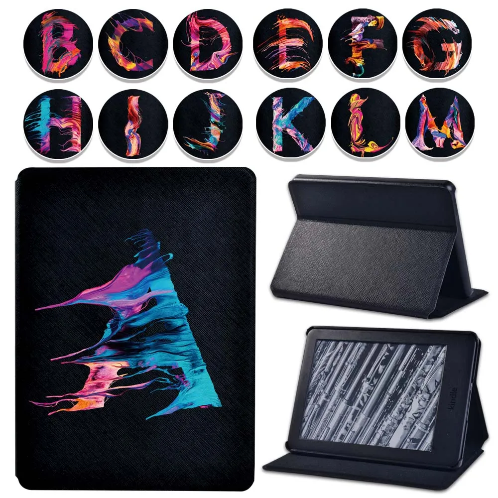 

Case For Kindle 8/10th Gen/Kindle Paperwhite 1/2/3/4 6 Inch - Printing Initial Name PU Leather Tablet eReader Cover + Stylus