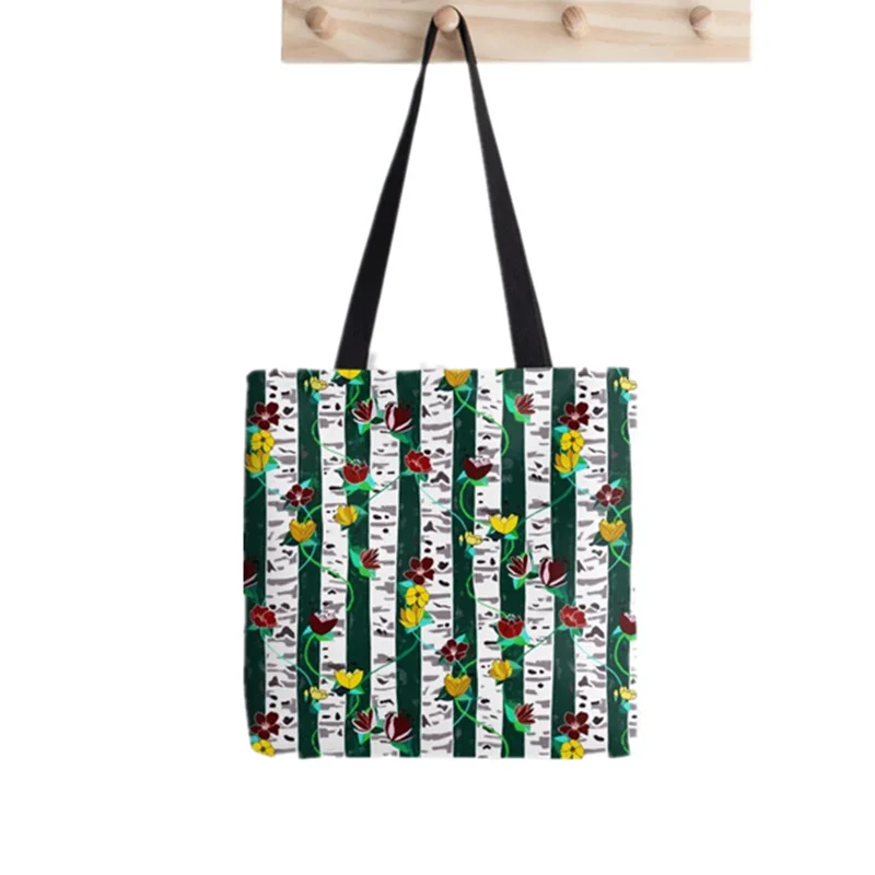 

Shopper Birch Trees On Forest Green printed Tote Bag women Harajuku shopper handbag girl Shoulder shopping bag Lady Canvas Bag