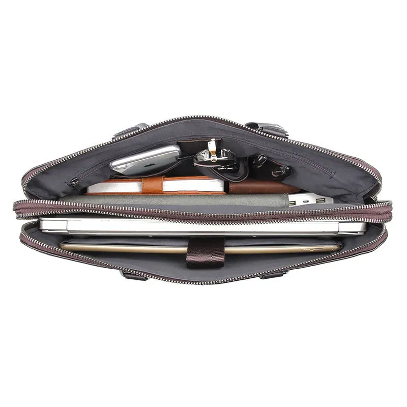 Nesitu Highend Black Chocolate Blue Genuine Leather 14'' Laptop Office Men's Briefcase Business Messenger Bag A4 Portfolio M7412