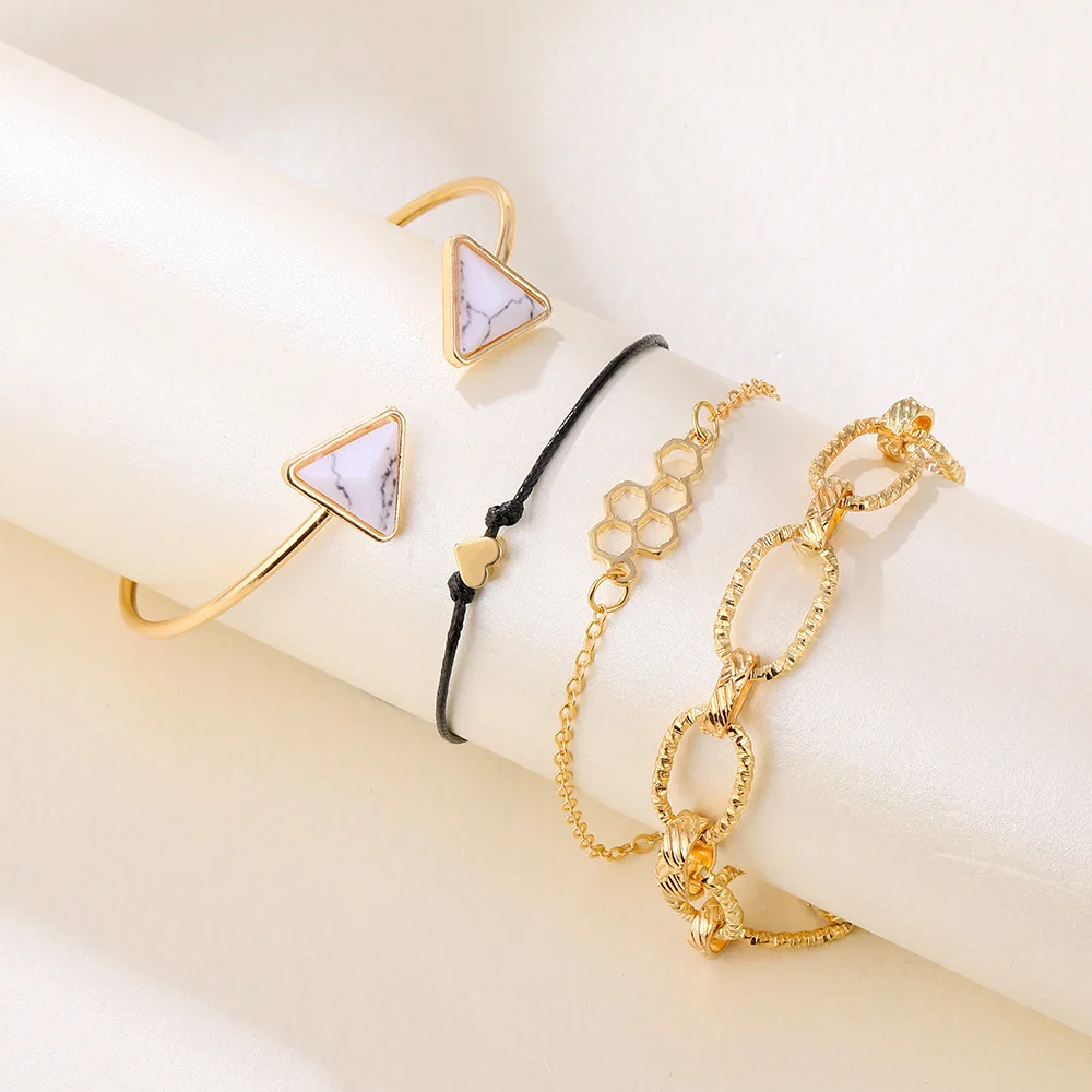 

European and American creative retro love hand rope jewelry with new marble chain bracelet set 4-piece set for women wholesale