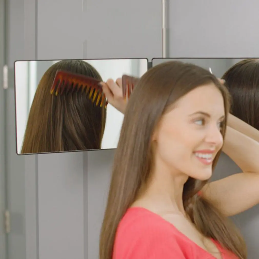 

Retractable Hanging Three Sided Folding Makeup Mirror Freely Adjustable Height Shaving Hairdressing Mirror Three Fold Mirror