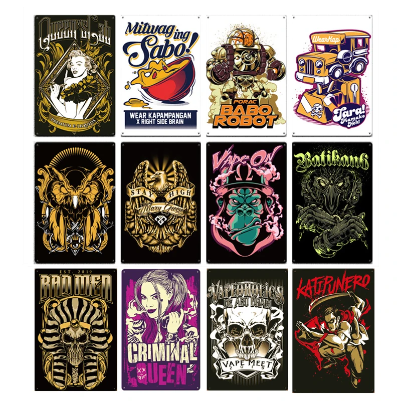 Потертая металлическая Оловянная стена знаки пустынные чернила БОБО робот