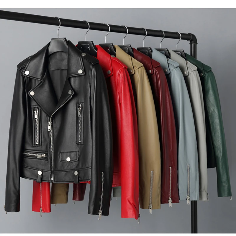 JAZZEVAR 2023 New High Fashion Street Women Real Sheep Skin Leather Jacket Genuine Leather Classic short Motorcycle Jackets