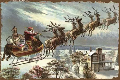 

Merry Christmas Happy New Year Countryside Vintage Retro Tin Signs