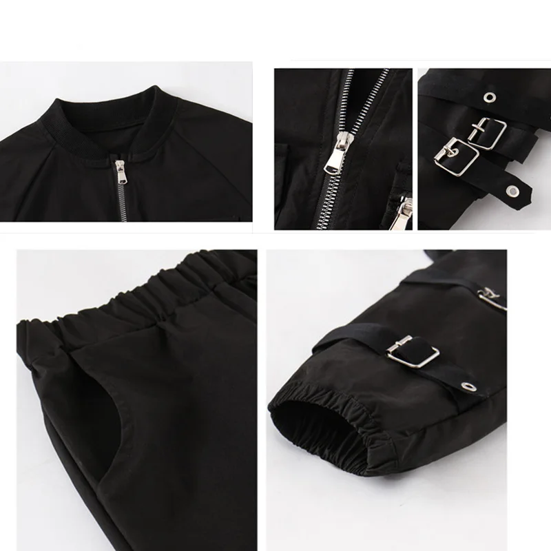 

Teenager Kids Girl Clothes 2020 Winter Autumn Black Tracksuit Jacket Coat+ Cargo Pants Outfits 5 6 7 8 9 10 11 12 13 14Years Old