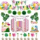 Посуда Luau Aloha одноразовая розовая, гавайский декор для вечерние, Гавайский тропический декор для вечеринки, летний декор для вечевечерние с фламинго