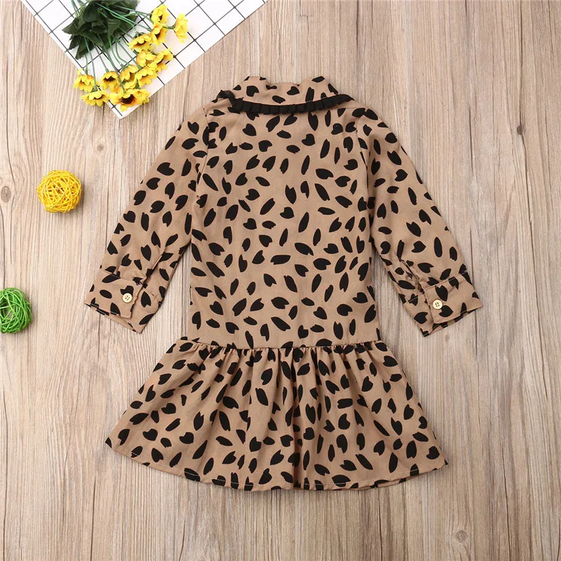 1-6years Bohemia Style Leopard Shirt Dresses For Girls Fashion Clothes Long Sleeve Brown Dress Clothing Kids | Детская одежда и