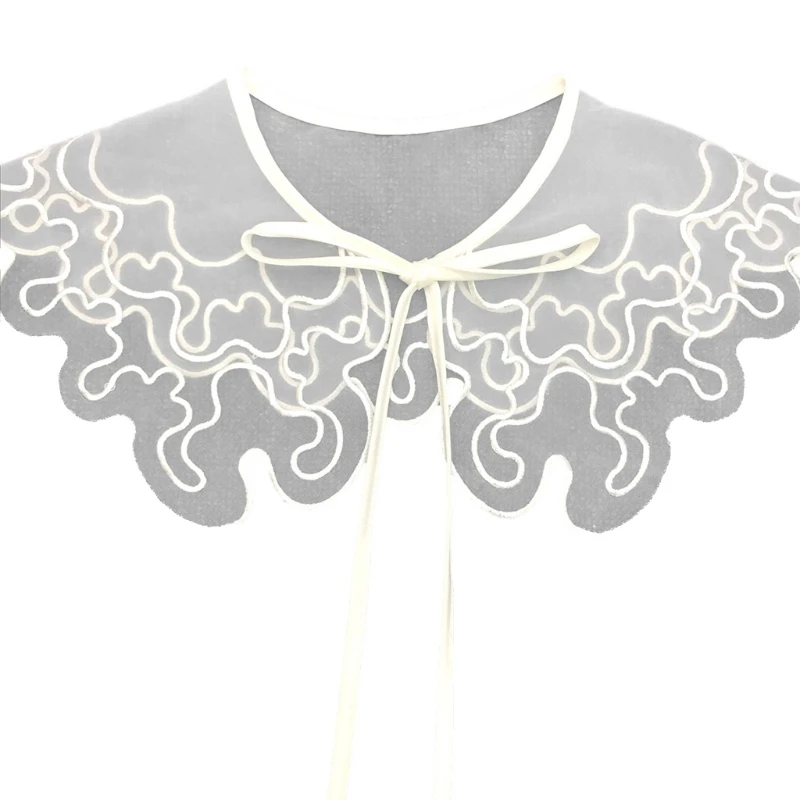 

Women Autumn Decorative Fake Collar Shawl Lace-Up Bow Sweater Half Shirt Necklace Hollow Out Floral Lace Mini Capelet