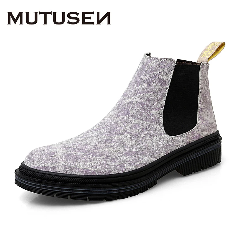 

Genuine Leather Men's Chelsea Boots Plus Size Fashion Texture Martin Boots Slip-ons Ankle Boots Man 2021 Autumn Casual Men Shoes