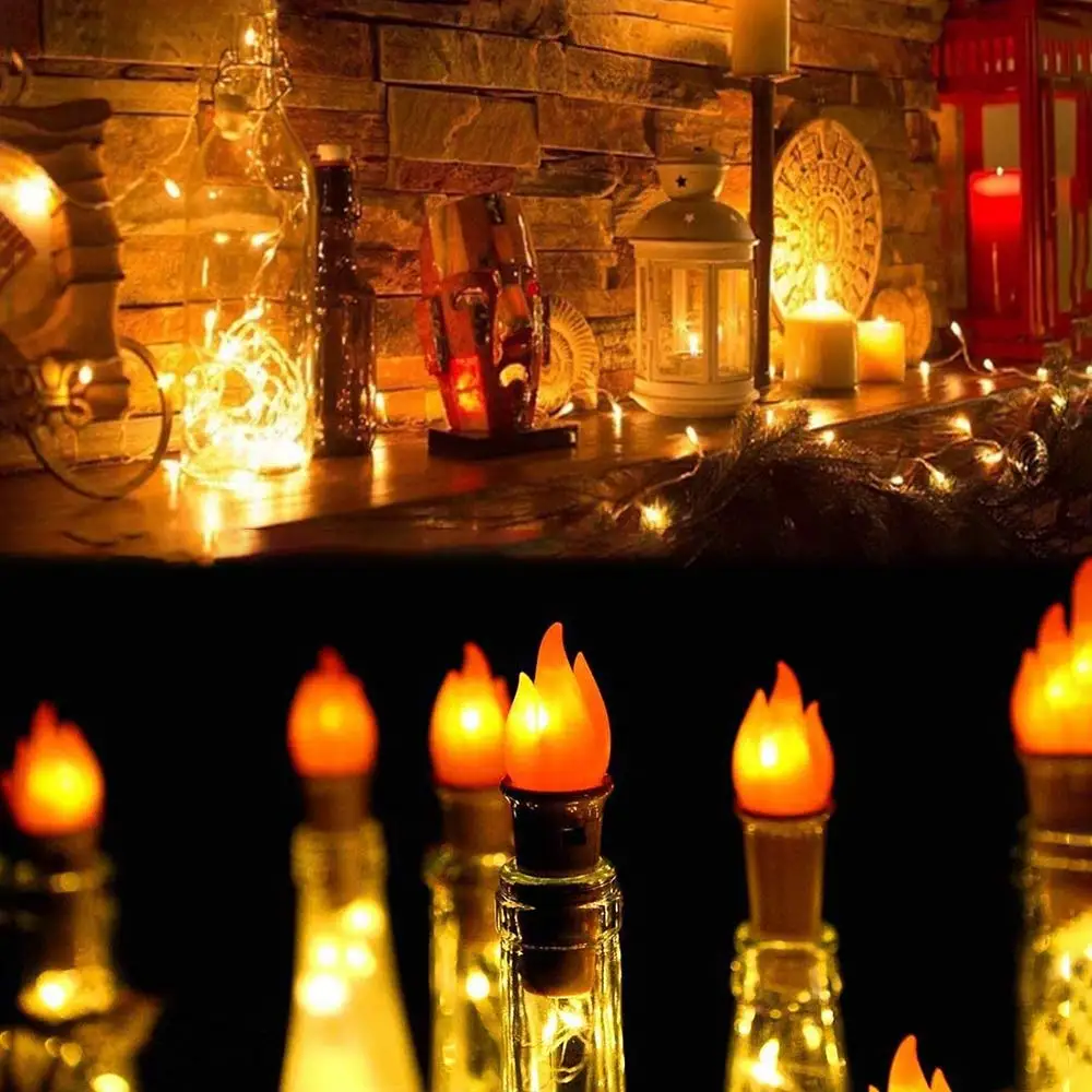 

Wine Bottle Flame Light String Lights LED Cork Christmas Fairy Light Outdoor Halloween Party Wedding Decoration 10pcs Xmas Home