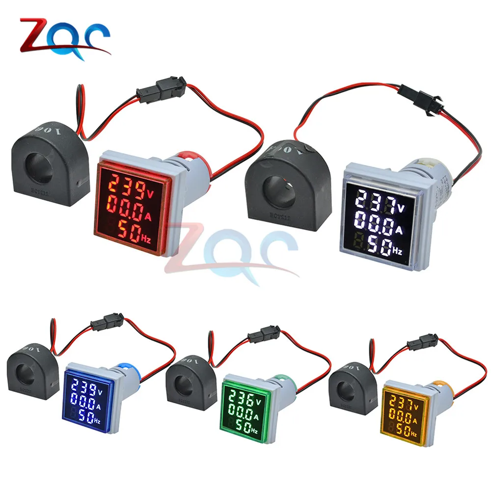 Amperímetro voltímetro HZ Hertz, medidor de frecuencia de voltaje de corriente Digital de 22mm, 500V CA 60-, 110V y 220V, indicador de lámpara LED